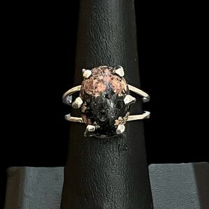 Vintage Taxco Mexico handmade sterling silver eudialyte adjustable ring